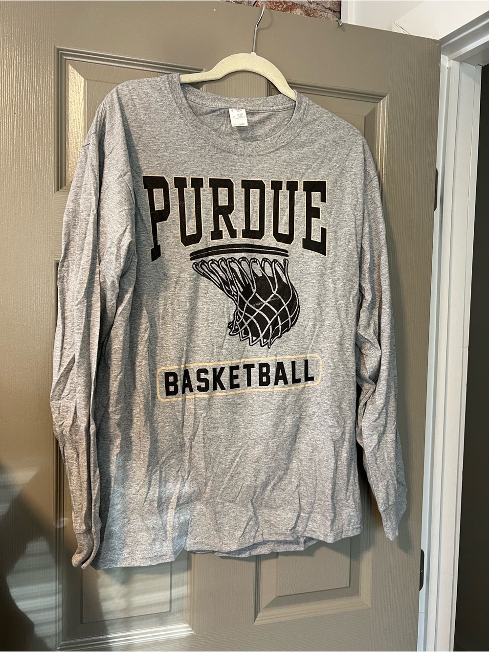 Purdue Basketball Long Sleeve Tee - Gray with Black and Gold Print